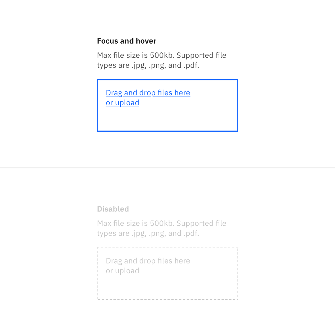 Examples of drag and drop file uploader states